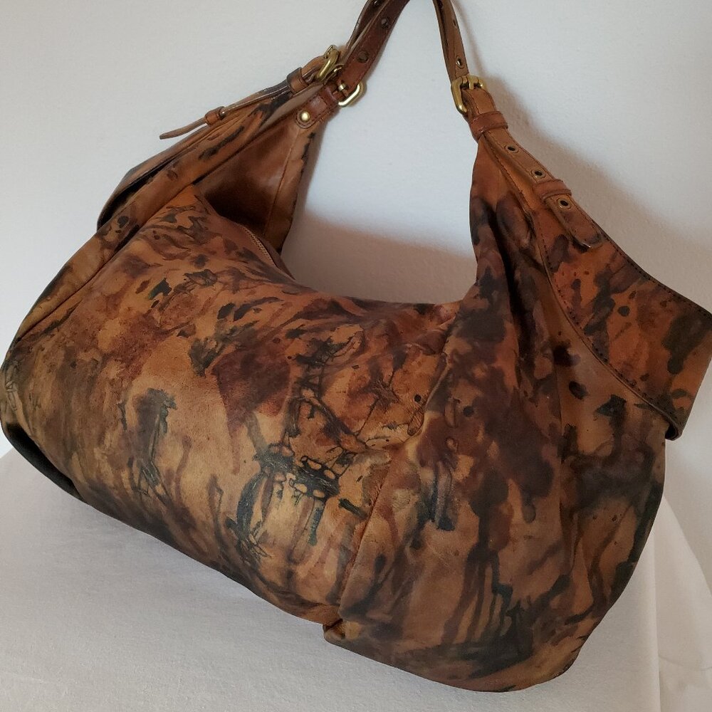 Kooba leather cowgirl equestrian western leather painted camo black brown tiedye